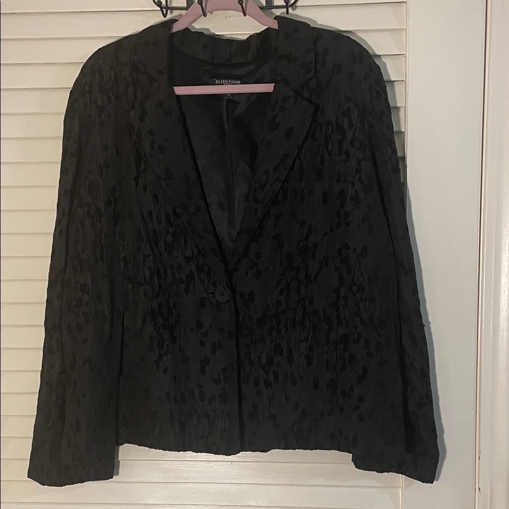 Eileen Fisher Water Lily Jacquard  Black Textured Women's Blazer